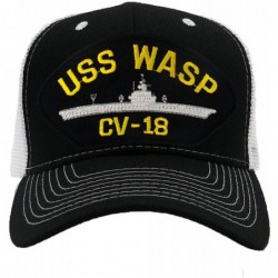 Baseball Caps USS Wasp CV-18 Hat/Ballcap Adjustable One Size Fits Most - Mesh-back Black & White - CW18SC9LIYD $43.33