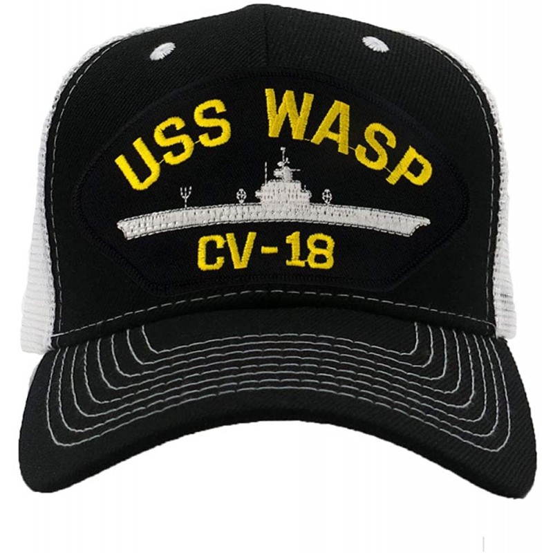 Baseball Caps USS Wasp CV-18 Hat/Ballcap Adjustable One Size Fits Most - Mesh-back Black & White - CW18SC9LIYD $30.27