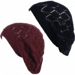 Berets Womens Lightweight Cut Out Knit Beanie Beret Cap Crochet Hat - Many Styles - 2681bkburg - C01953ANWLY $28.71