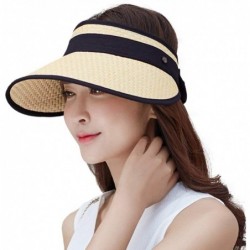 Visors Rollup Straw Sun Visor Foldable Wide Brim Travel Hat Freesize Ponytail Fashion - 89044_beige - CE17YIRE83C $42.74