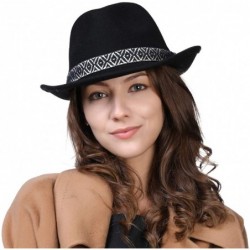 Fedoras Womens 100% Wool Felt Fedora Hat Wide Brim Floppy/Porkpie/Trilby Style - Black_57cm - CT18IL80D0S $45.87