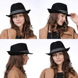 Fedoras Womens 100% Wool Felt Fedora Hat Wide Brim Floppy/Porkpie/Trilby Style - Black_57cm - CT18IL80D0S $34.41