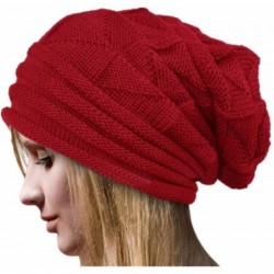 Skullies & Beanies Women Winter Crochet Hat Wool Knit Beanie Warm Caps - Red - C318I0GLO3I $17.51