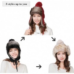 Bomber Hats Ladies Earflap Trapper Hat Faux Fur Hunting Hat Fleece Lined Thick Knitted - 99725_red - CE18KI869H8 $43.44