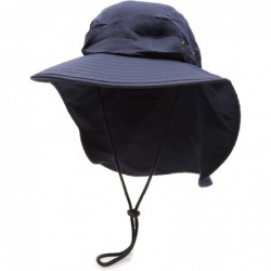 Sun Hats Outdoor Sun Protection Hunting Hiking Fishing Cap Wide Brim hat with Neck Flap - Navy - CS18G7WY63X $29.84