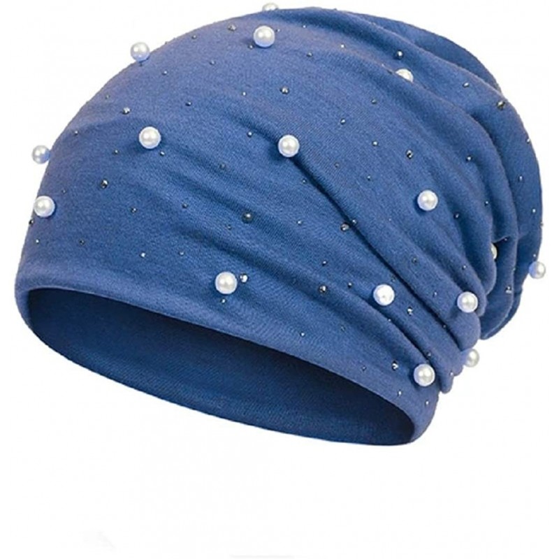 Skullies & Beanies Skullies Beanies Pearl Thin Bonnet Cap Autumn Casual Beanies Hat - Blue - CW18WORD92N $18.12