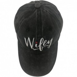 Baseball Caps Embroidered Wifey Ponytail Hat Vintage Washed Adjustable Denim Baseball Cap for Women - Black - CL18XHAXKCX $26.94