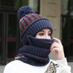 Skullies & Beanies Beanie for Women-Fashion Women Winter Knit Hat Collar Set Thick Warm Wool Earmuffs - Navy - CH18A0HNS6R $2...