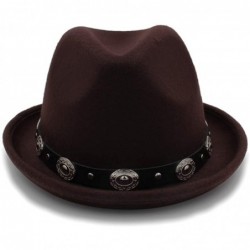 Sun Hats Vintage Winter Wool Felt Fedora Hat Panama Jazz Cap with Short Brim Unisex - Coffee - CD18IHDESH2 $44.92