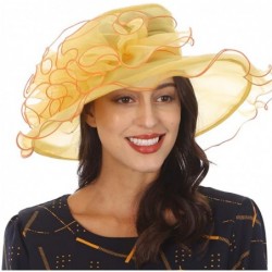 Sun Hats Ladies Wide Brim Organza Derby hat for Kentucky Derby Church Tea Party Wedding - S020-yellow - CK18R2I7OWI $47.94