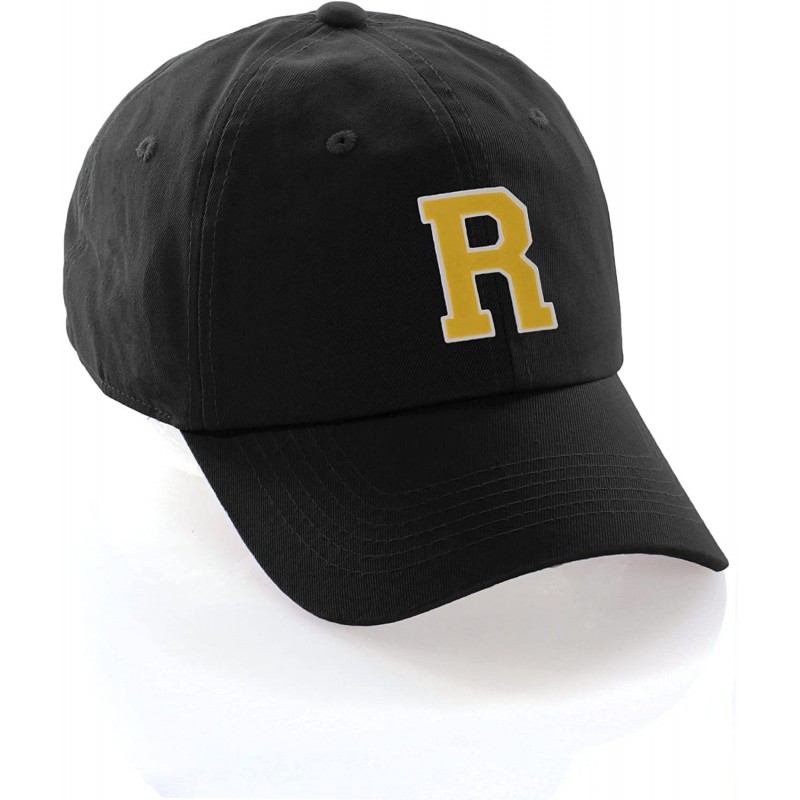 Baseball Caps Customized Letter Intial Baseball Hat A to Z Team Colors- Black Cap White Gold - Letter R - CU18ET4DE2N $18.51