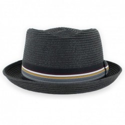 Fedoras Belfry Men/Women Summer Straw Pork Pie Trilby Fedora Hat in Blue- Tan- Black - Black - CH18CSQ03Y0 $53.74