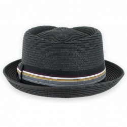 Fedoras Belfry Men/Women Summer Straw Pork Pie Trilby Fedora Hat in Blue- Tan- Black - Black - CH18CSQ03Y0 $73.64