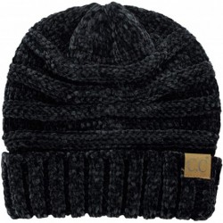 Skullies & Beanies Women's Chenille Oversized Baggy Soft Warm Thick Knit Beanie Cap Hat - Black - CH18IQGZIXH $34.15