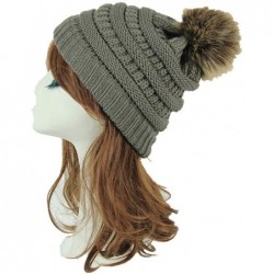 Skullies & Beanies Pom Pom Hats for Women Winter Cable Knit Beanie Faux Fur Pom Pom Soft Warm Ski Cap Girls - Grey Pom Hat - ...