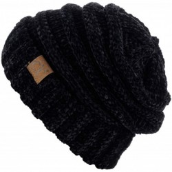 Skullies & Beanies Women's Chenille Oversized Baggy Soft Warm Thick Knit Beanie Cap Hat - Black - CH18IQGZIXH $22.50