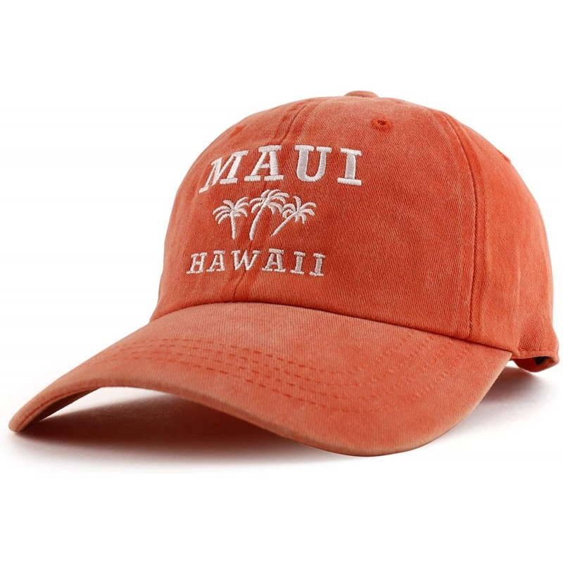 Baseball Caps Maui Hawaii with Palm Tree Embroidered Unstructured Baseball Cap - Orange - CD18ZG3C79T $28.39