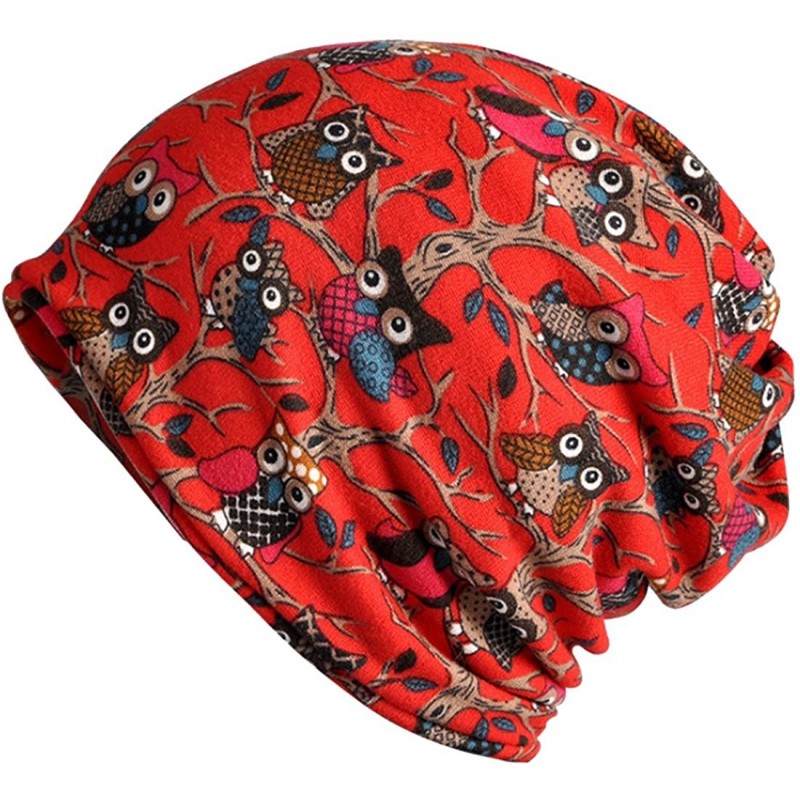 Skullies & Beanies Women's Multifunction Hat owl Skull Cap Scarf - Red - CM188909KSI $29.40