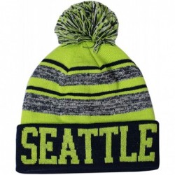 Skullies & Beanies Seattle Men's Blended Stripe Winter Knit Pom Beanie Hat - Lime/Navy - CW18KNLS99D $25.71