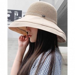 Sun Hats Women's Wide Brim Summer Sun Hat Packable Linen/Cotton Bucket Hat Holiday Beach Chin Cord - 6w72-beige - CY18QIR8AHQ...