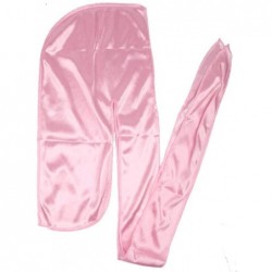 Skullies & Beanies Men Silk Durag Long Straps Bandanas for Men Headwear Waves Cap - Baby Pink - CC18XSRG447 $17.49