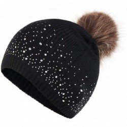 Skullies & Beanies Women Plush Ball Winter Headwear Stretchy Soft Knitted Hats Skullies & Beanies - Black - C51925KKT4D $40.81