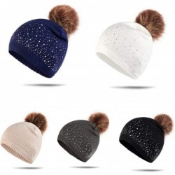 Skullies & Beanies Women Plush Ball Winter Headwear Stretchy Soft Knitted Hats Skullies & Beanies - Black - C51925KKT4D $34.39