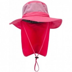 Sun Hats Unisex Sun Hat Outdoor UV Protecting Wide Brim Mesh Fishing Hat with Velcro Stowable Neck Flap - Rose Red - CD18UI94...
