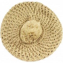 Berets Thick Crochet Knit Pom Pom Beret Winter Ski Hat - Beige - CP11QCV3NU7 $18.56