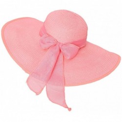 Sun Hats Beach Sun Hat for Women Bow-knot UV UPF 50+Travel Foldable Wide Brim Straw Hat - Pink - CB18QHZ2E9I $28.82