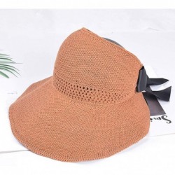 Sun Hats Floppy Foldable Ladies Women Solid Beach Sun Summer Hat Wide Brim - Orange - C818RHSXEZI $25.66