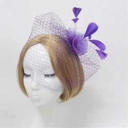 Headbands Face Veil Flower Feather Clip On Birdcage Races Fascinator Headpiece Headwear - purple - CG12MA56QKJ $9.87