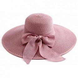 Sun Hats Women Crushable Two Tone Bow Casual Sun Straw Hat - Pink - CQ12FBZ3ZNT $59.19