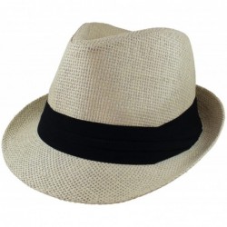 Fedoras Summer Fedora Panama Straw Hats with Black Band - Beige - CW18R3GMWQS $20.28