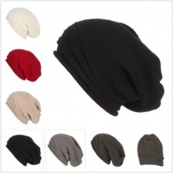 Skullies & Beanies Unisex Knit Slouchy Beanie Chunky Baggy Hat Warm Skull Ski Cap Faux Fur Pompom Hats for Women Men - B-blac...