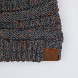 Skullies & Beanies Ribbed Confetti Knit Beanie Tail Hat for Adult Bundle Hair Tie (MB-33) - Dk. Mel Grey - CS189CEL3NO $33.06