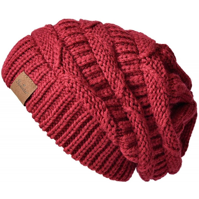 Skullies & Beanies Womens Slouchy Beanie-Trendy Chunky Cable Knit Beanie-Oversized Winter Hats for Women - Wine Red - C218X8I...