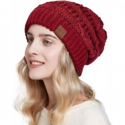 Skullies & Beanies Womens Slouchy Beanie-Trendy Chunky Cable Knit Beanie-Oversized Winter Hats for Women - Wine Red - C218X8I...