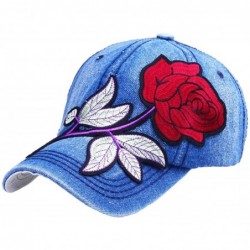 Baseball Caps Unisex Rose Embroidered Adjustable Dad Hat- Cute Baseball Sun Visor Cap - Dark Blue - White - CP189MXODMW $22.93