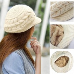 Skullies & Beanies Women Winter Knit Hats with Visor - Warm Berets Caps Knitted Wool Baggy Snow Ski Beanie Hat - White - CK19...