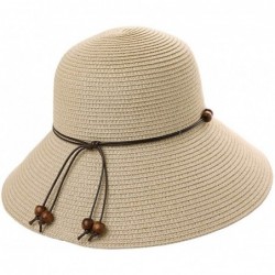 Bucket Hats Packable UPF Straw Sunhat Women Summer Beach Wide Brim Fedora Travel Hat 54-59CM - 00762_khaki Beige - CC18TKKX4R...