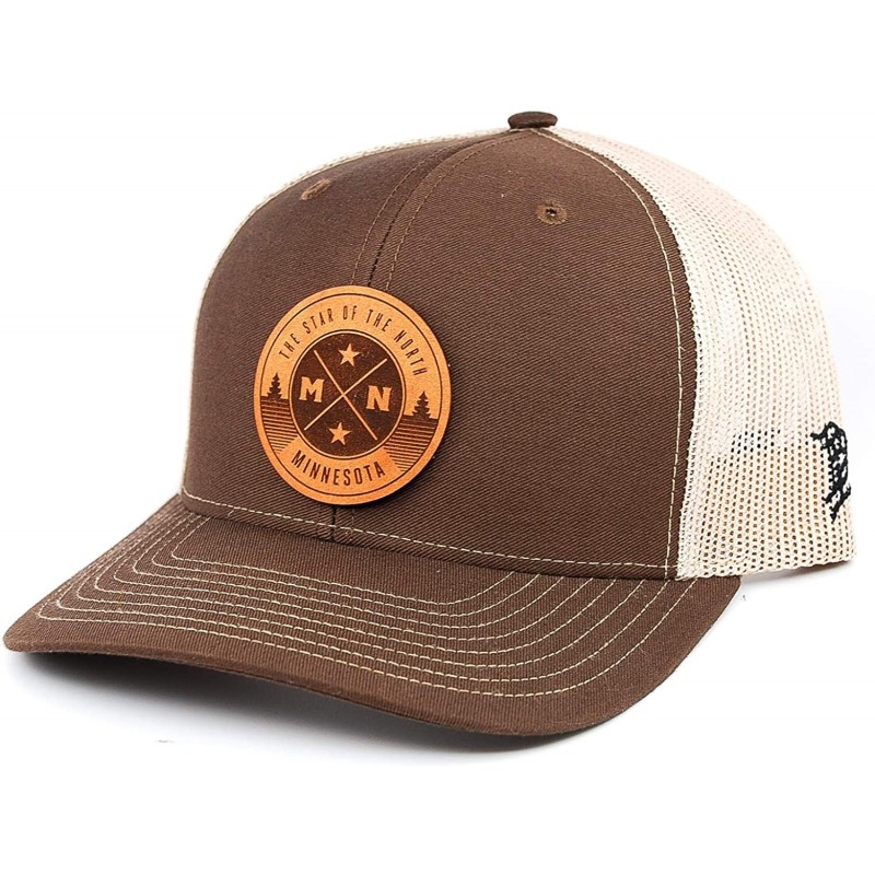 Baseball Caps Minnesota 'The North Star' Leather Patch Hat Curved Trucker- OSFA/Brown/Tan - CT18LQRKZDH $49.91