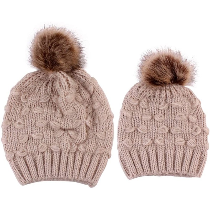 Skullies & Beanies Women Beanie Hat Family Matching Mom and Baby Knit Cap Pom Pom Beanie Warm Hat Thick Winter Hat - C818I5LZ...