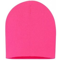 Skullies & Beanies Skull Knit Hat with Custom Embroidery Your Text Here or Logo Here One Size SP08 - Neon Pink Knit W/ Text -...