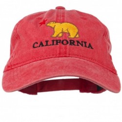 Baseball Caps California with Bear Embroidered Washed Cap - Red - C811NY2ZM0B $30.29