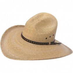 Cowboy Hats Authentic Sahuayo Palm Moreno Straw Safari Gus Crown Vaquero Cowboy Sun Hat - Natural Gus Crown Black Band - C418...