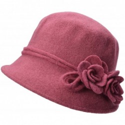 Bucket Hats Womens Retro Collapsible Soft Knit Wool Cloche Hat Bucket Flower A466 - Dark Pink - CQ186XTLSR3 $28.19