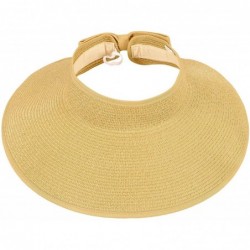 Visors Lullaby Women's UPF 50+ Packable Wide Brim Roll-Up Sun Visor Beach Straw Hat - Beige - CT1956ZRH89 $18.71