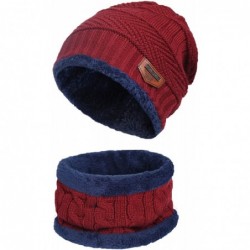Skullies & Beanies Winter Hat Warm Thick Beanie Hat Scarf Set Knitted Hat for Men Women - Red Set - CM18HUX9QIL $22.62