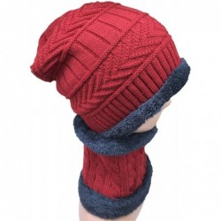 Skullies & Beanies Winter Hat Warm Thick Beanie Hat Scarf Set Knitted Hat for Men Women - Red Set - CM18HUX9QIL $23.42